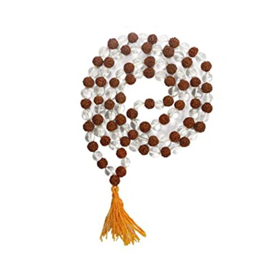 রুদ্রাক্ষ স্ফটিক মালা 5 Faced Rudraksha Crystal Mala 109 Beads Lab Certified Trilochana