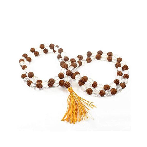 রুদ্রাক্ষ স্ফটিক মালা 5 Faced Rudraksha Crystal Mala 109 Beads Lab Certified Trilochana