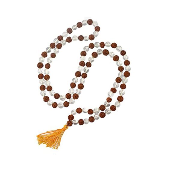 রুদ্রাক্ষ স্ফটিক মালা 5 Faced Rudraksha Crystal Mala 109 Beads Lab Certified Trilochana